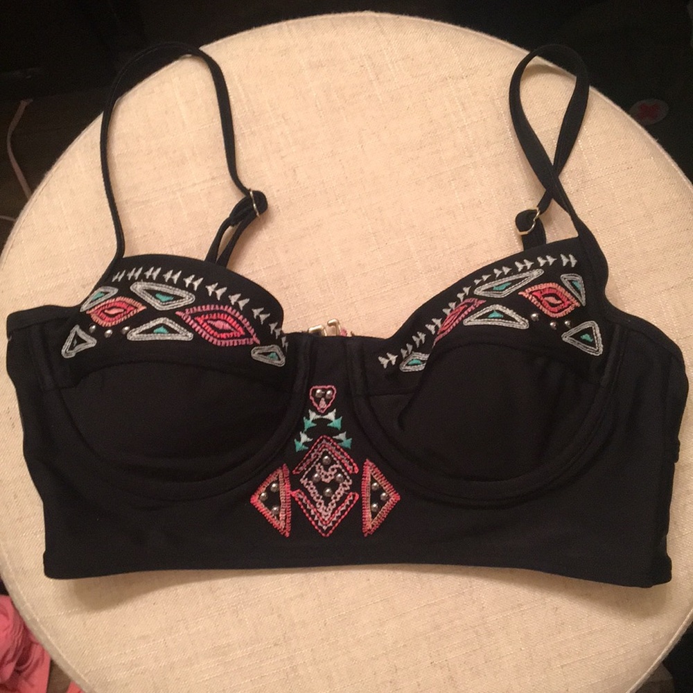 END OF SUMMER SALE. Black top with pink and blue